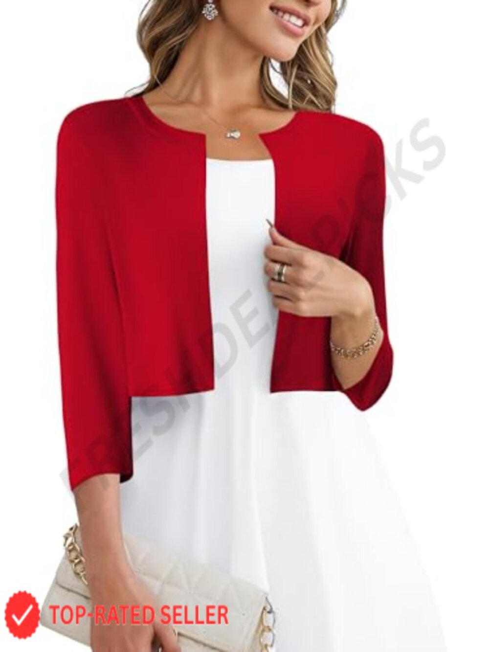 Women's Summer Cardigan 3/4 Sleeve Knit Shrug Open Front Cropped